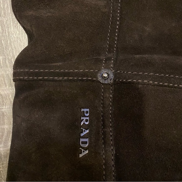 Authentic Prada Brown Suede Flat Knee-High Boots - Picture 3 of 8